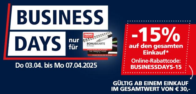 15% auf den gesamten Einkauf bei den Business Days