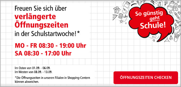 Unsere Öffnungszeiten zum Schulstart