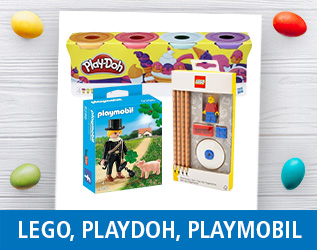 Lego, Playmobil & Playdoh im Osternest