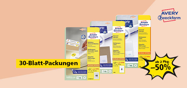 -50% auf AVERY ZWECKFORM Universal-Etiketten ab 2 Pkg.