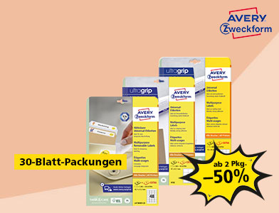 -50% auf AVERY ZWECKFORM Universal-Etiketten ab 2 Pkg.